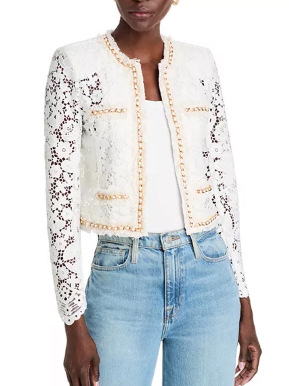 Generation Love Serena White Lace Blazer Gold Trim Size Medium Chic Feminine NWT